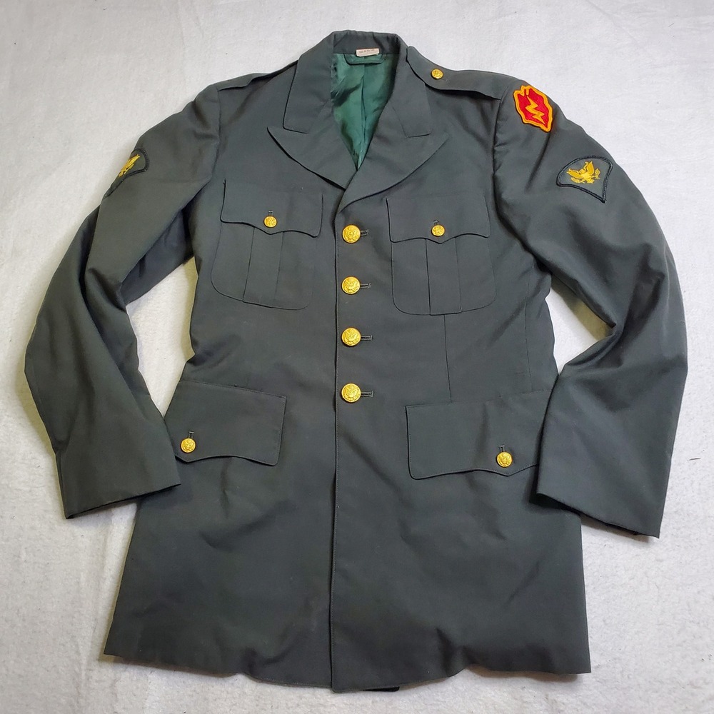 US Army Mens Vintage Dress Uniform Coat Army Green 25th Infantry Division 36L